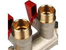 Коллектор распределительный STOUT с шаровыми кранами 1", 2 отвода 1/2" (красные ручки) (Арт. SMB 621