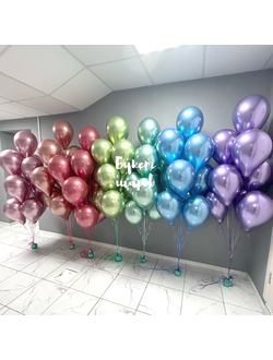 фонтаны из шариков с гелием оттенка хром букет шаров