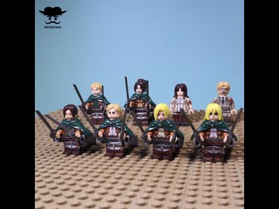 Фигурки Легион разведки из аниме Атака Титанов, 8 Лего совместимых фигурок с оружие