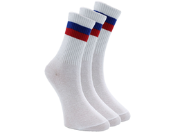 НОСКИ ВЫСОКИЕ БЕЛЫЕ С СИНИМ И КРАСНЫМ 3 ПАРЫ