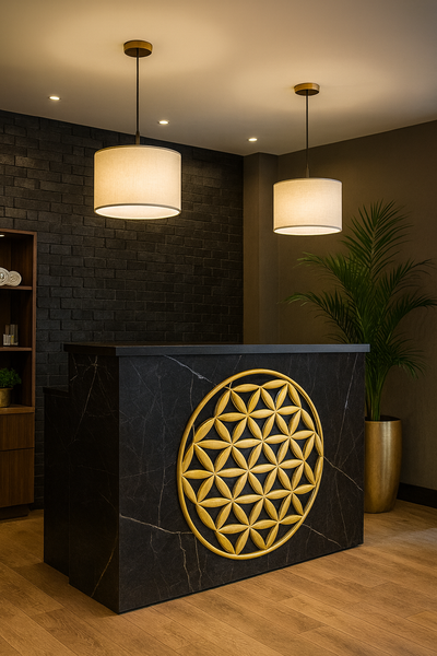 (РЕС-61) Стойка-ресепшен Темный мрамор с 3D панелью