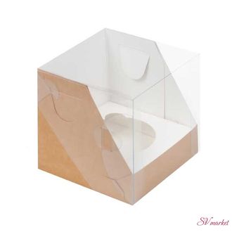 Коробка под 1 капкейк с пластиковой крышкой Золото(100*100*100мм)