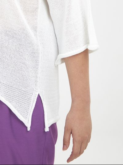 Джемпер вязанный с рукавом 3/4, цвет-белый, фуксия