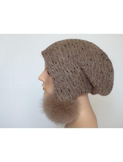 Ореховая женская шапка ушанка с помпонами Vizio 6924