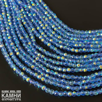 Стекло сияющее с голографикой шары в огранке 4-4,2 мм, цвет в ассортименте, цена за нить 43 см