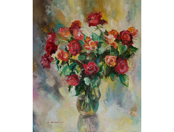 Натюрморт Красные розы в вазе Круглова Ирина