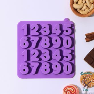 Форма для льда и кондитерских украшений «Цифры», 16×16×2 см, 20 ячеек, цвет МИКС