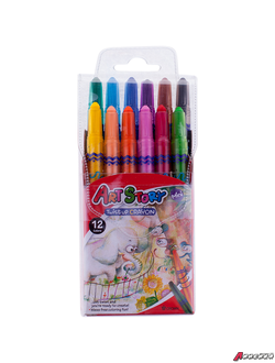 Карандаши восковые Crown "ArtStory", 12цв., мини, выкручивающийся стержень, ПВХ, европодвес. TP-1200MP