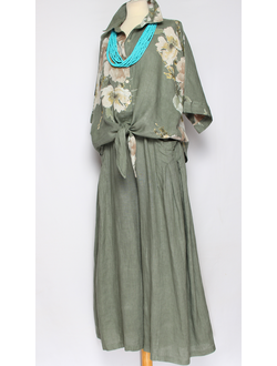 Брюки лен "Защипы на карманах" хаки, бежевые, шоколад р.48-54