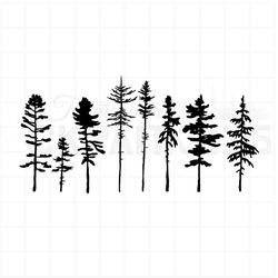 Штамп для скрапбукинга силуэт елок и сосен на болоте