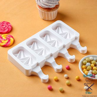 Форма для мороженого «Кристалл», 4 ячейки, 19×12,5×2,2 см, цвет белый