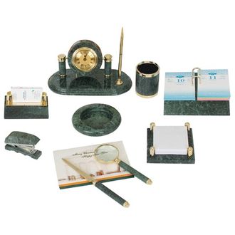 Набор настольный GALANT из мрамора, 9 предметов (зеленый мрамор, часы, степлер), 231194