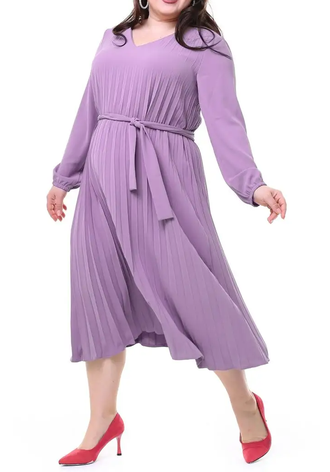Нарядное женское платье трапеция из мягкого гофрированного материала  Арт. 17129-0833 (Цвет сиреневый) Размеры 52-66