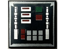 Tile 2 x 2 with SW Darth Vader Control Panel with Dark Silver Outline and Silver, Green and Red Buttons Pattern, Black (3068pb2279 6444188)