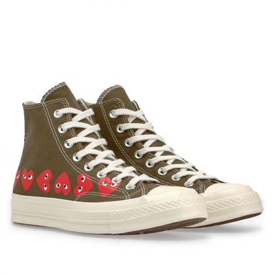 Кеды Converse Play Comme Des Garcons высокие цвета хаки с сердечками