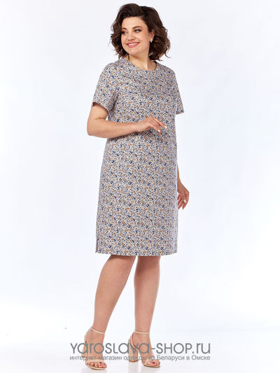 Платье прямого силуэта в мелкий цветочек