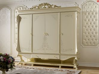 Шкаф 4-хдверный Роял (цвет: слоновая кость+золото)