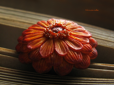 Необычное кольцо-цветок "Мандариновая Календула". Кольцо-календула