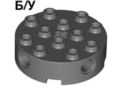! Б/У - Brick, Round 4 x 4 with 4 Side Pin Holes and Center Axle Hole, Dark Bluish Gray (6222 / 4211097) - Б/У