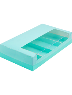 Коробка для 4 эклеров/эскимо с проз. крыш. (бирюза), 250*150*50мм