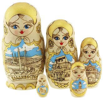 Матрёшка Владивосток 5-и кукольная 100*55 контуры с росписью