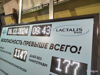 Электронное табло "таймер" без несчастных случаев, количество визитов, количество претензий 900*1650см