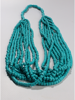 Колье из дерева "Ярусы мелкие шарики" бирюзовое