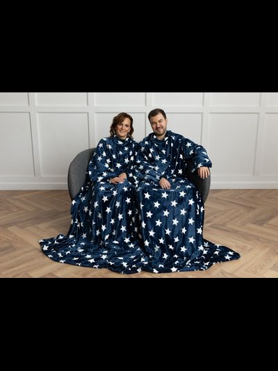 Парный плед с рукавами "Звезды" из велсофта (микрофибры)