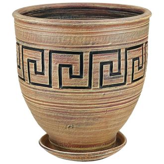 Бежевый стильный керамический горшок для комнатных цветов диаметр 35 см в античном (греческом) стиле