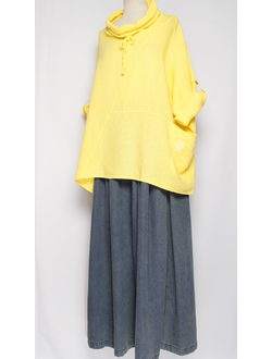 БЛУЗА ЛЁН КИМОНО "ХОМУТ КУЛИСКА"  желтая до р.56