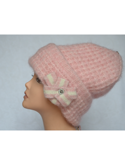 Розовая шапка с отворотом и бантом Vizio Италия 6546 CYR фото