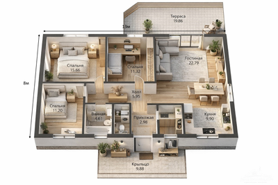 «Ио»  12,72 х 10,15 м — 115,77 м²