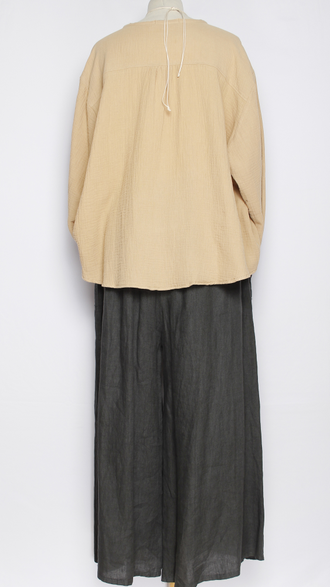 Рубашка Бохо "Муслин без ворота" бежевая, чёрная р.50-60