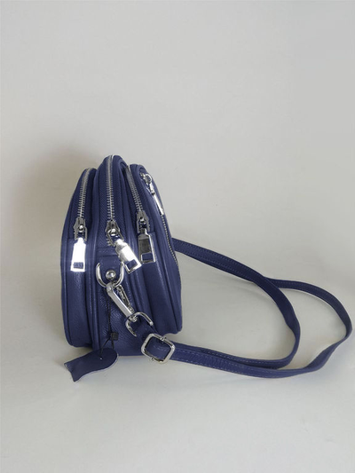 (АРТИКУЛ: 10084/1/8) СУМКА ЖЕНСКАЯ МАЛЕНЬКАЯ, НАТУРАЛЬНАЯ КОЖА, ТЕМНО-СИНЯЯ, ТРИ ОТДЕЛЕНИЯ, РЕМЕНЬ ЧЕРЕЗ ПЛЕЧО