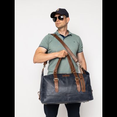 Кожаная дорожная сумка Campora Premium dark blue (арт. 
4019-54)