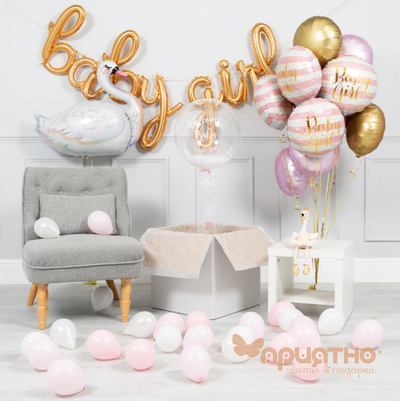 CЕТ ИЗ ВОЗДУШНЫХ ШАРОВ ДЛЯ ДЕВОЧКИ "ЛЕБЕДЬ"