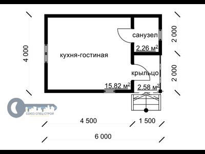 Д-02 ДАЧНЫЙ ДОМ ИЗ БРУСА: ГАБАРИТНЫЕ РАЗМЕРЫ: (6Х4М), ОБЩАЯ ПЛОЩАДЬ: 24М²