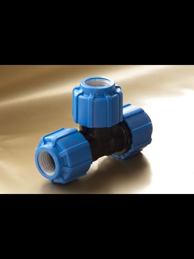 Тройник обжимной ПЭ ТПК АКВА для ПНД труб 20 25 32 40 50 63 75 90 110