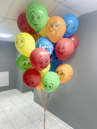 Связка воздушных шаров с разноцветными смайлами эмоджи букет шаров 3-я парковая 38 89099016226