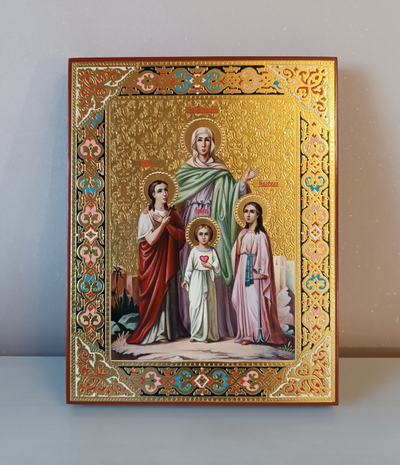 Вера, Надежда, Любовь и матерь их София. Рукописная икона 22х28см.