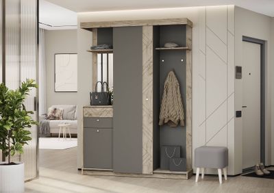 Прихожая ЛОРЕЙН Дуб Крафт Серый/Графит МДФ Крафт Серый