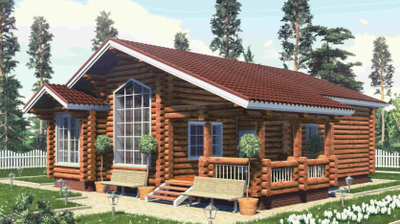 Одноэтажный дом из бревна ДБ-08, площадь 110 м2