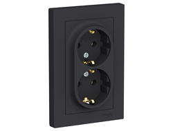 Розетка Systeme Electric AtlasDesign Карбон с/з двойная, 16А ATN001024
