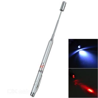 Лазерный указатель-ручка 650 нм 4 в 1 (фонарик-ручка-лазер-телескопический указатель), красный, в футляре
