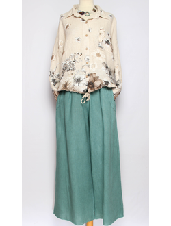 Юбка-брюки льняные "ШОВ" морская волна до р.54