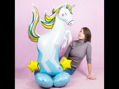 Шар 3D (50&#039;&#039;/127 см) Фигура на подставке, Радужный единорог