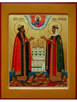 Петр и Феврония Муромские, Святые Чудотворцы. Рукописная икона. 22х28см.