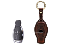 Коричневый чехол на смарт ключ Мерседес рыбка (натуральная кожа)