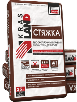 Высокопрочный ГРУБЫЙ ровнитель-СТЯЖКА  для пола «Krasland» 25 кг
