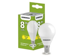 Лампа светодиодная шар E14 8Вт 230В теплый свет Generica